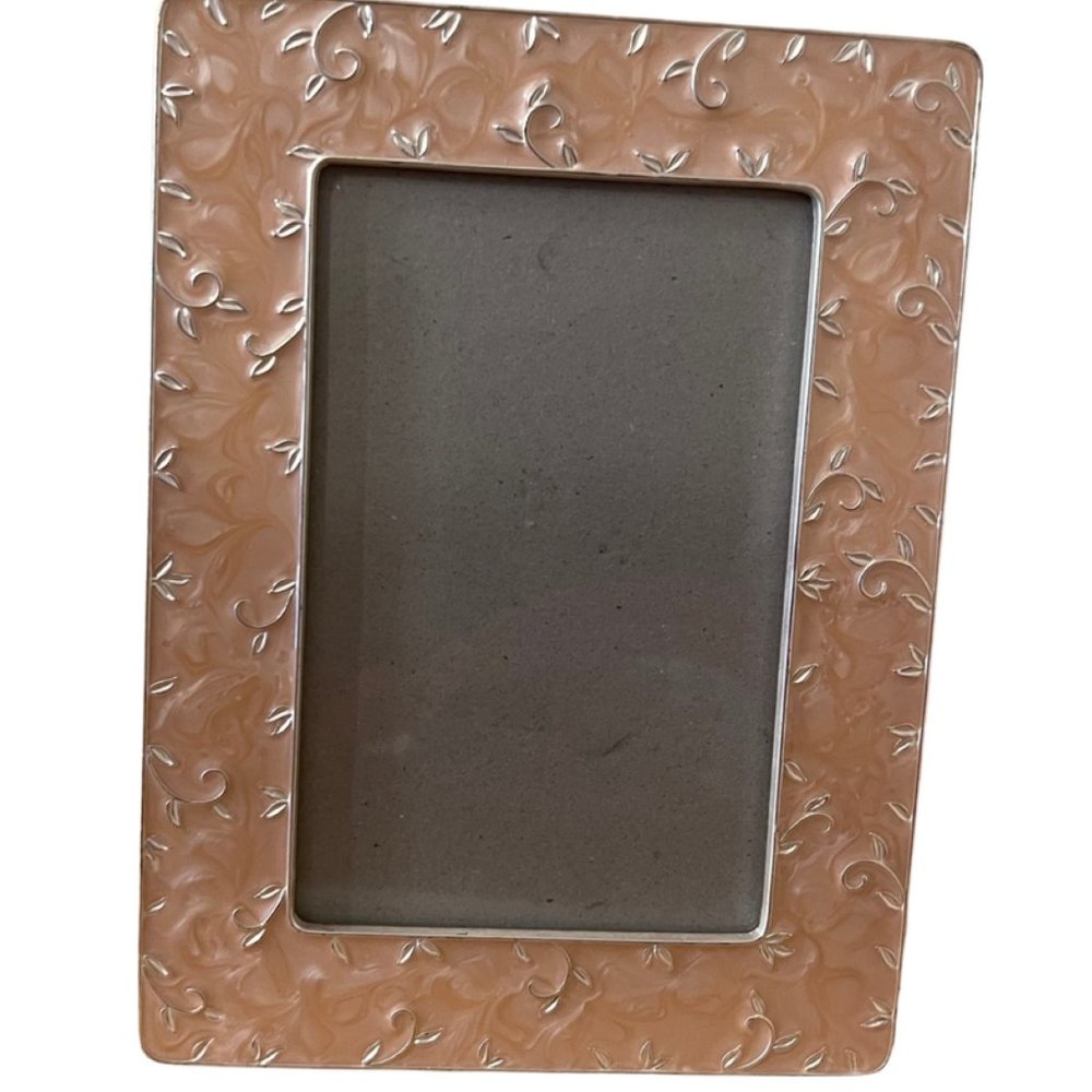 Vtg 1990s Elsa L Picture Frame Pearlized Pink with Silver Leaves